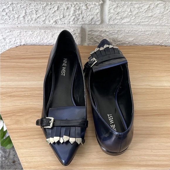 NINE WEST Pointed Tassel Flats Shoes Women's 7 Toe Loafers Blue Patent Leather - Picture 15 of 15